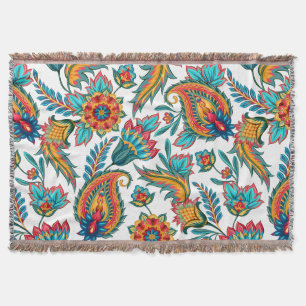 Colourful Exotic Floral Paisley Pattern Throw Blanket