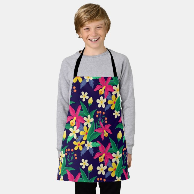 Colourful Exotic Floral Pattern-23021 Apron (Worn)