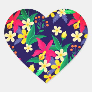 Colourful Exotic Floral Pattern-23021 Heart Sticker