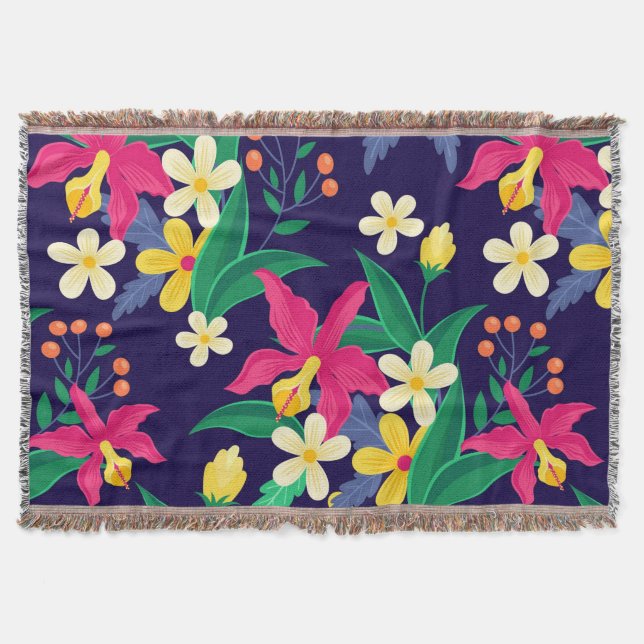 Colourful Exotic Floral Pattern-23021 Throw Blanket (Front)