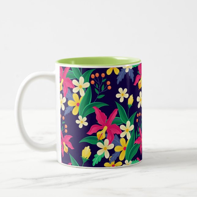 Colourful Exotic Floral Pattern-23021 Two-Tone Coffee Mug (Left)