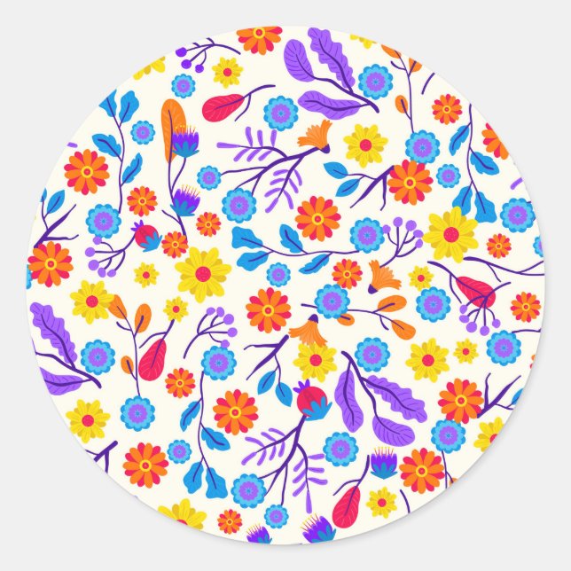 Colourful Exotic Floral Pattern-23146 Classic Round Sticker (Front)