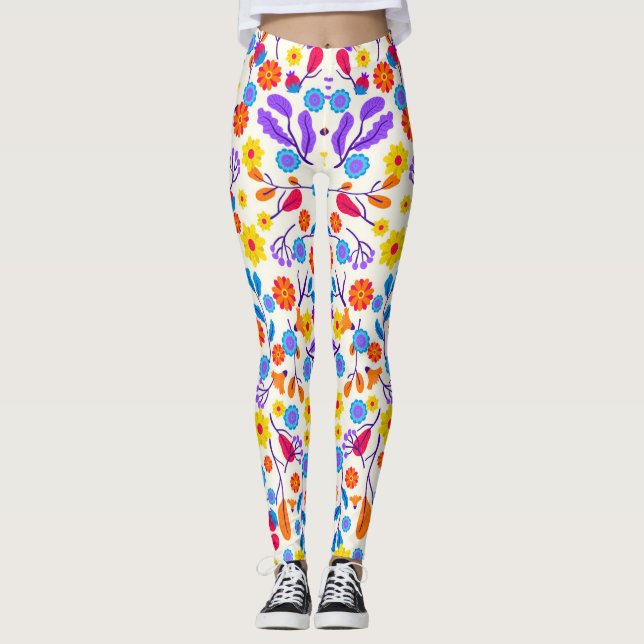 Colourful Exotic Floral Pattern-23146 Leggings (Front)