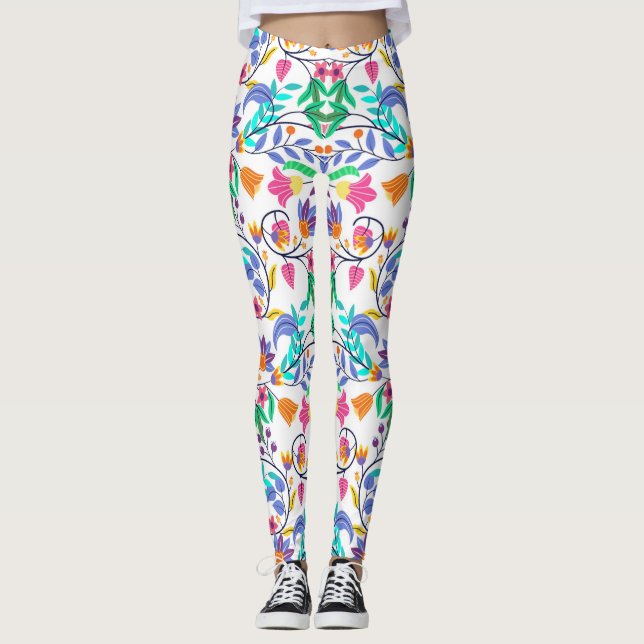 Colourful Exotic Floral Pattern-23147 Leggings (Front)