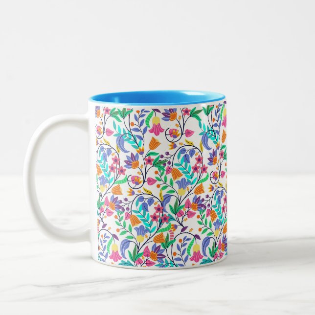 Colourful Exotic Floral Pattern-23147 Two-Tone Coffee Mug (Left)