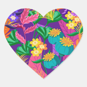Colourful Exotic Floral Pattern-23148 Heart Sticker