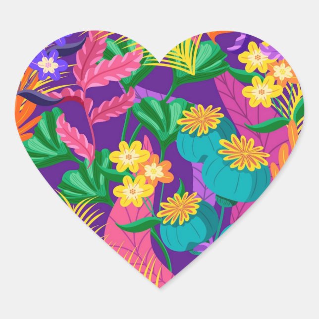 Colourful Exotic Floral Pattern-23148 Heart Sticker (Front)
