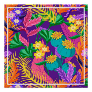 Colourful Exotic Floral Pattern-23148 Poster