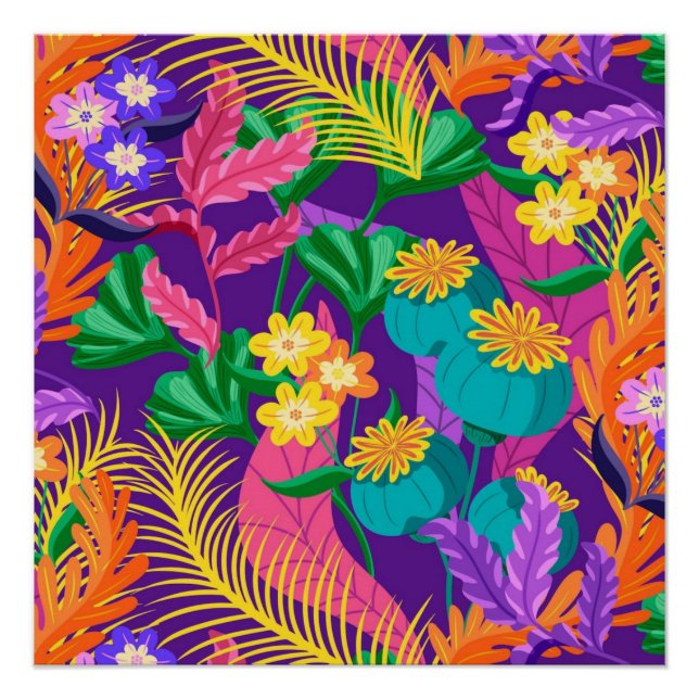Colourful Exotic Floral Pattern-23148 Poster (Front)