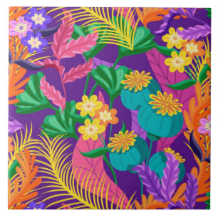 Colourful Exotic Floral Pattern-23148 Tile