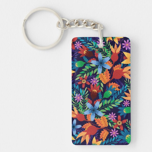 Colourful Exotic Floral Pattern-32436 Keychain (Front)