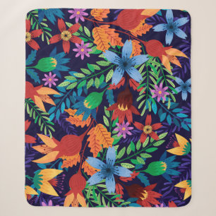Colourful Exotic Floral Pattern-32436 Sherpa Blanket