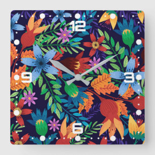 Colourful Exotic Floral Pattern-32436 Square Wall Clock