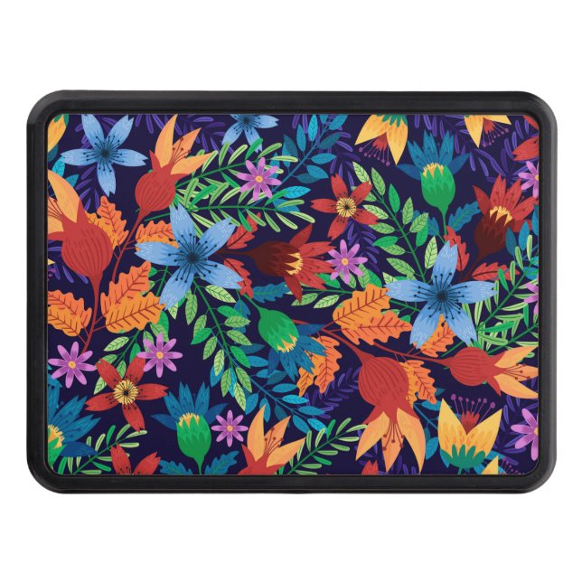 Colourful Exotic Floral Pattern-32436 Trailer Hitch Cover (Front)