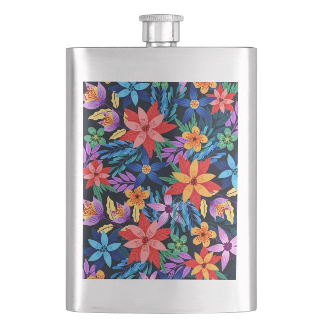Colourful Exotic Floral Pattern-68578 Hip Flask (Front)