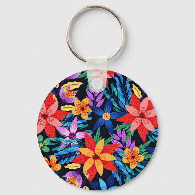 Colourful Exotic Floral Pattern-68578 Keychain (Front)
