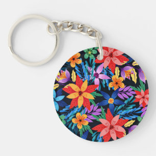 Colourful Exotic Floral Pattern-68578 Keychain