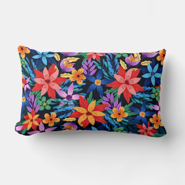 Colourful Exotic Floral Pattern-68578 Lumbar Pillow (Front)