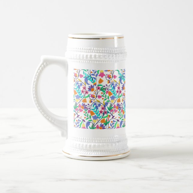 Colourful Exotic Floral Pattern Beer Stein (Left)