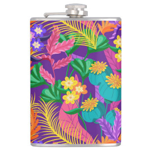 Colourful Exotic Floral Pattern Design Hip Flask