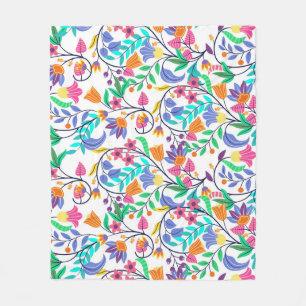 Colourful Exotic Floral Pattern Fleece Blanket