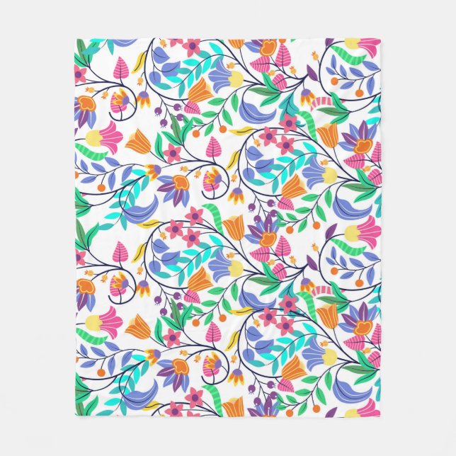 Colourful Exotic Floral Pattern Fleece Blanket (Front)