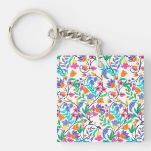 Colourful Exotic Floral Pattern Keychain