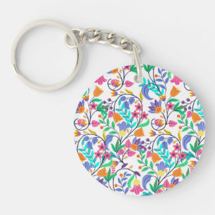 Colourful Exotic Floral Pattern Keychain