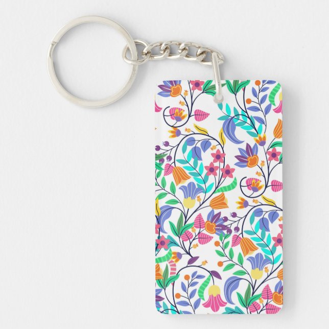 Colourful Exotic Floral Pattern Keychain (Front)