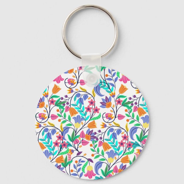 Colourful Exotic Floral Pattern Keychain (Front)