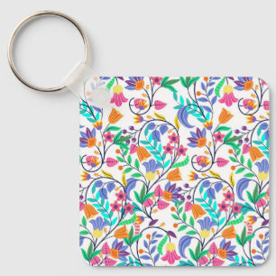 Colourful Exotic Floral Pattern Keychain