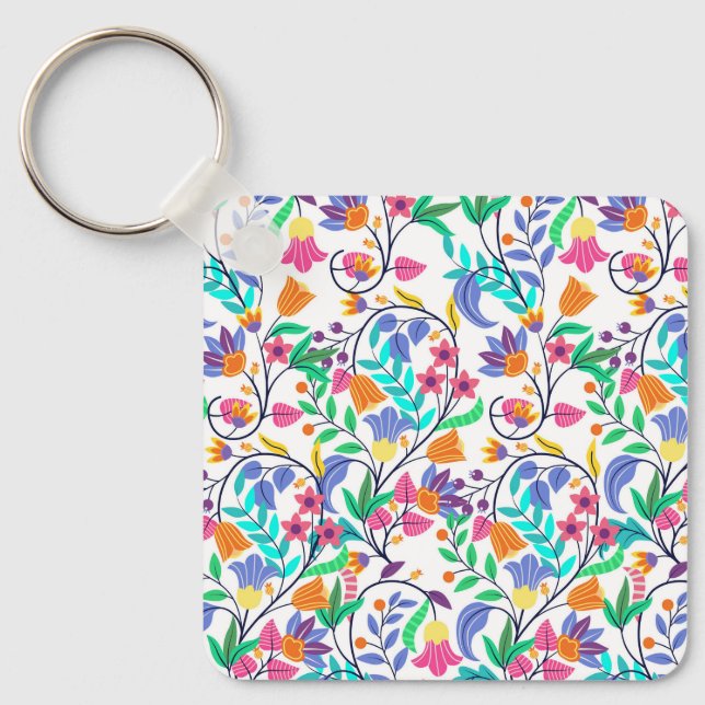 Colourful Exotic Floral Pattern Keychain (Front)