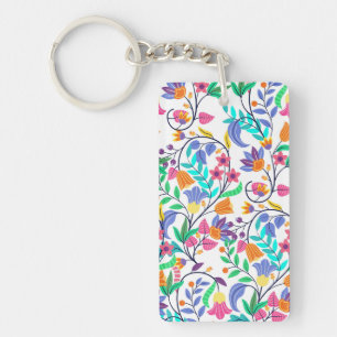 Colourful Exotic Floral Pattern Keychain
