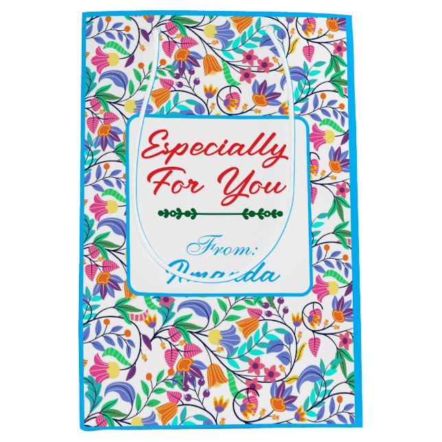 Colourful Exotic Floral Pattern Medium Gift Bag (Front)