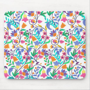 Colourful Exotic Floral Pattern Mouse Pad