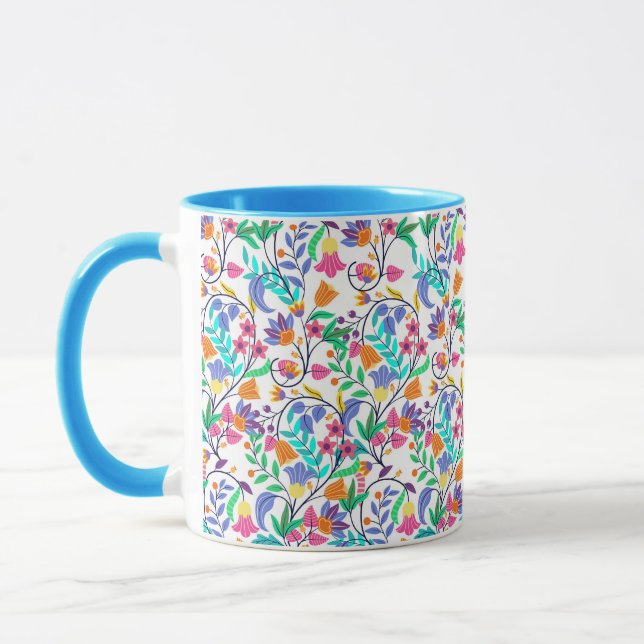 Colourful Exotic Floral Pattern Mug (Left)