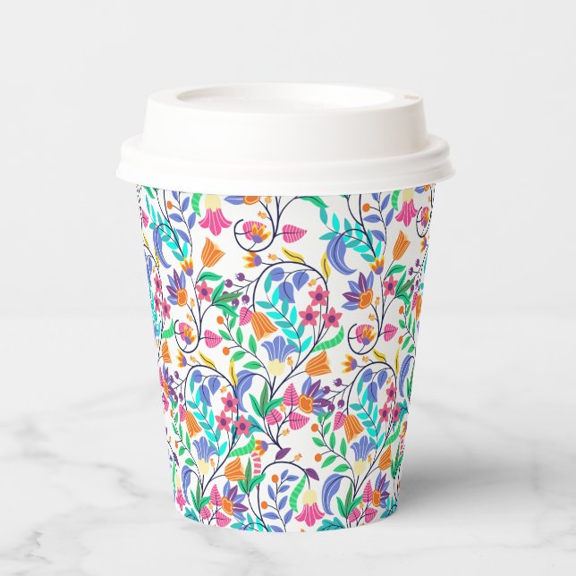 Colourful Exotic Floral Pattern Paper Cups (Front)