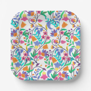 Colourful Exotic Floral Pattern Paper Plate