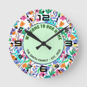 Colourful Exotic Floral Pattern Round Clock