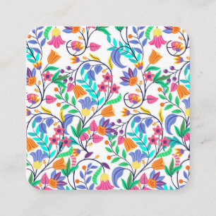 Colourful Exotic Floral Pattern Square Business Card