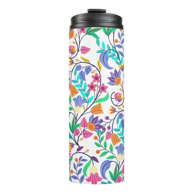 Colourful Exotic Floral Pattern Thermal Tumbler (Front)