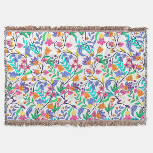Colourful Exotic Floral Pattern Throw Blanket