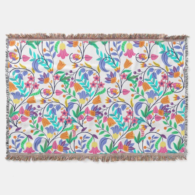Colourful Exotic Floral Pattern Throw Blanket (Front)
