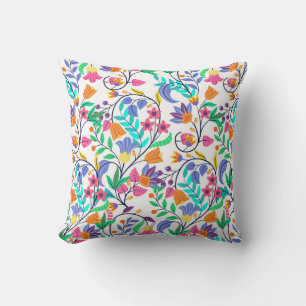Colourful Exotic Floral Pattern Throw Pillow