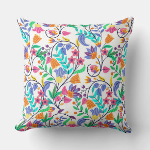 Colourful Exotic Floral Pattern Throw Pillow