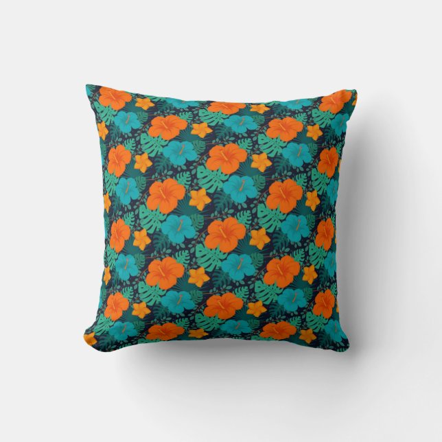 Colourful Exotic flowers Floral Pattern-43804 Throw Pillow (Front)