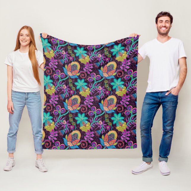 Colourful exotic flowers glass-beads texture fleece blanket (In Situ)