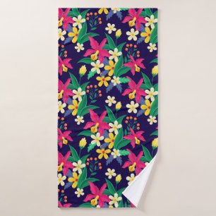 Colourful Exotic Flowers Leaves Pattern-23021 Bath Towel