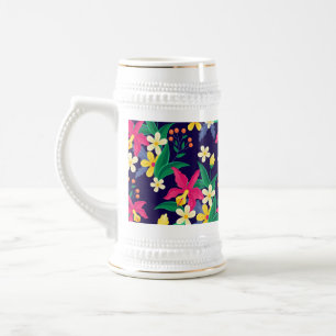 Colourful Exotic Flowers Leaves Pattern-23021 Beer Stein