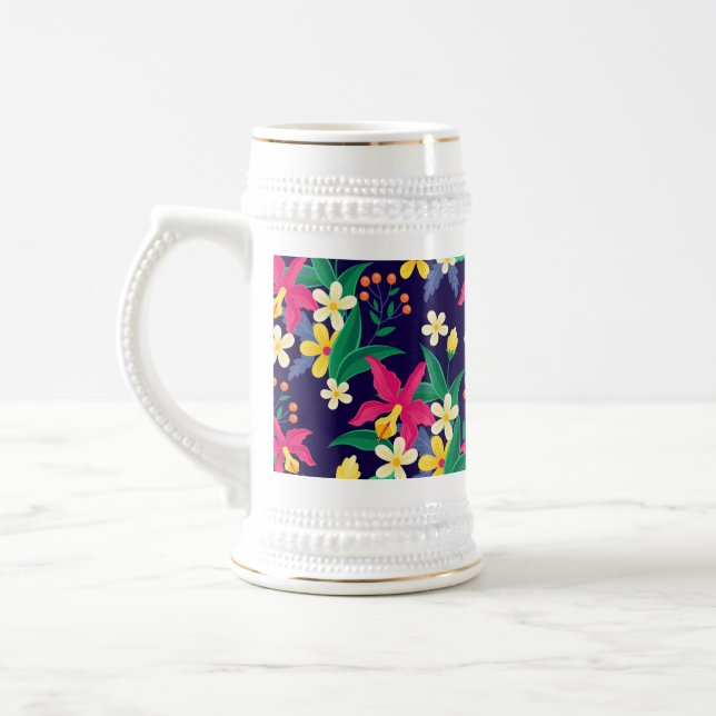 Colourful Exotic Flowers Leaves Pattern-23021 Beer Stein (Left)